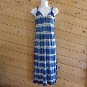 Language Blue Tan Beige Tie Dye Summer Tank Cami Twist Strap Maxi Long Dress S